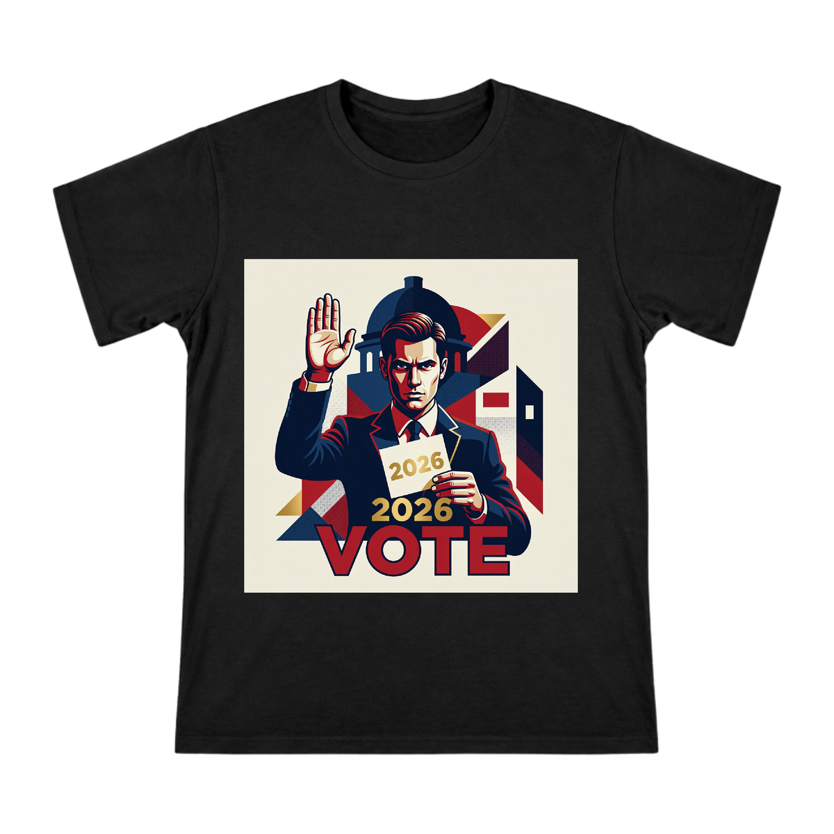 2026 Voting Oath Retro Poster Men's Cotton T-Shirt front [ai-pod:09705a0d003033604e4a524fdc145236]