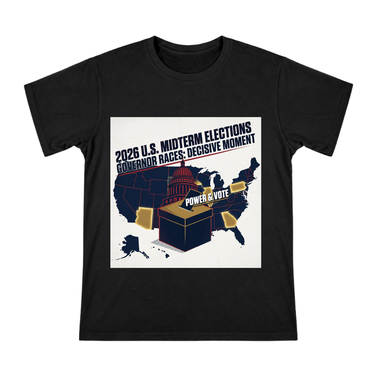 2026 US Midterm Election Power & Vote Graphic Men's Heavyweight Cotton T-Shirt front [ai-pod:37e15328ff9470af1b74d4ece8fd6b8f]