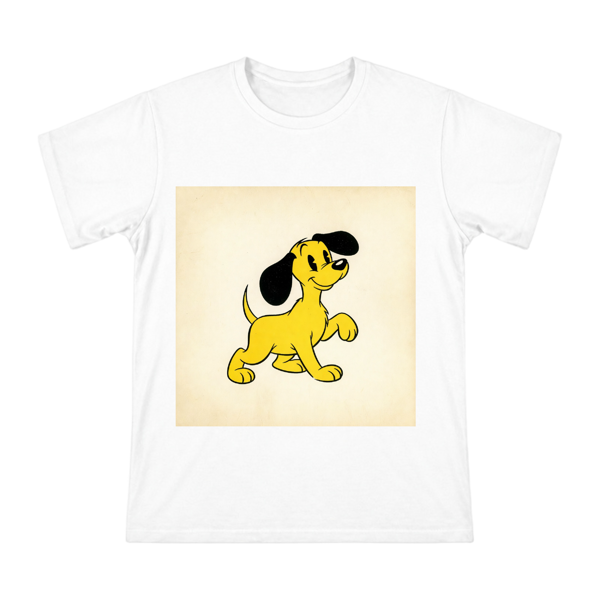 Retro Cartoon Yellow Dog with Black Ears Print on Men's Heavyweight Cotton T-Shirt front [ai-pod:75815cddb90bfa6698b0623b4bfd03d0]