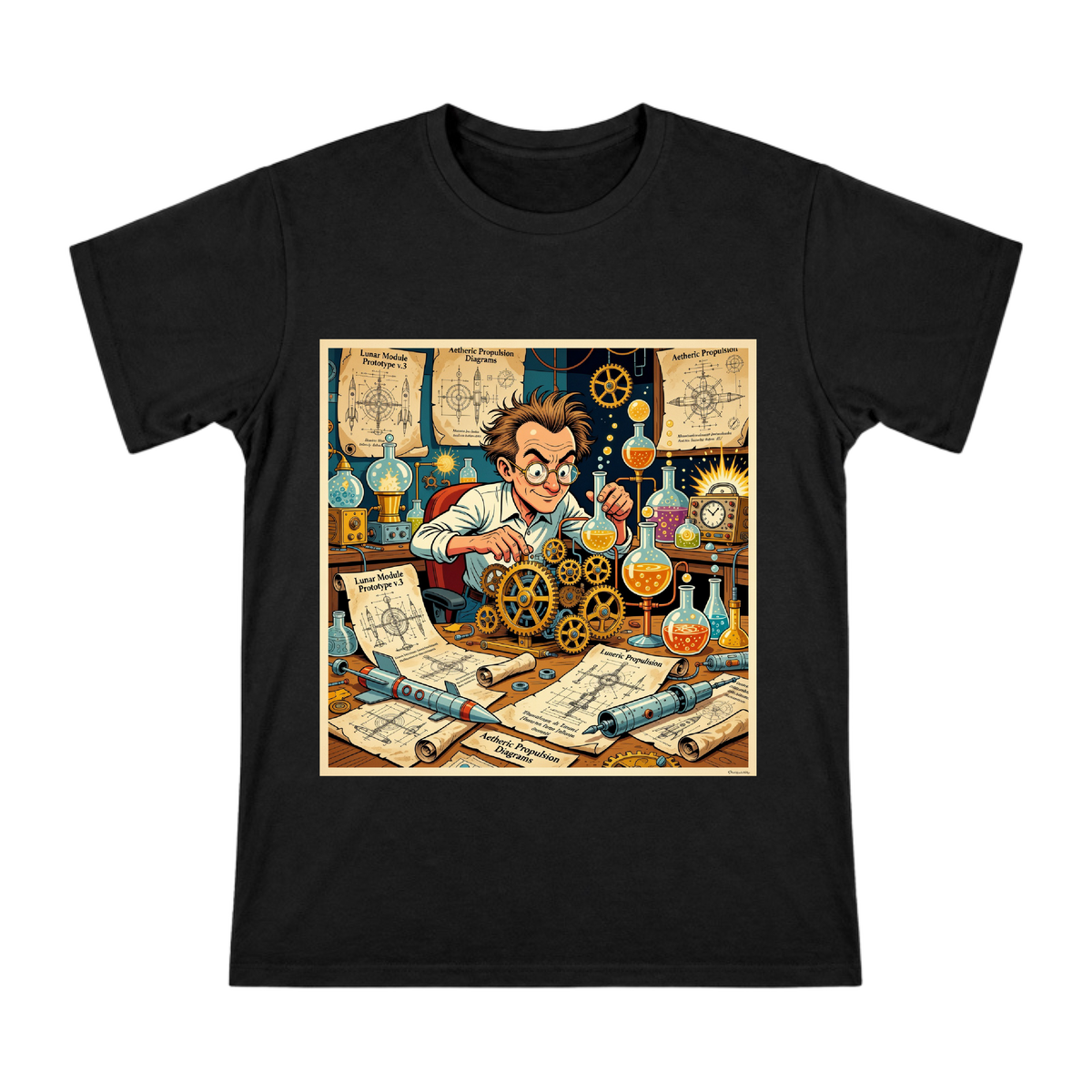 Retro Laboratory Inventor Cotton T-Shirt front [ai-pod:84d4730711261ff2858755e89040ae2e]