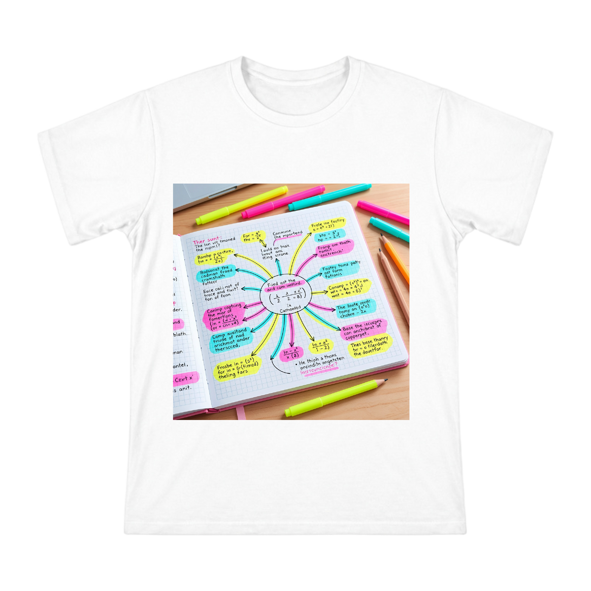 Math Mind Map Notebook with Highlighted Formulas Men's Cotton T-Shirt front [ai-pod:f99443c577f499f14b85ec6da26bc4e1]