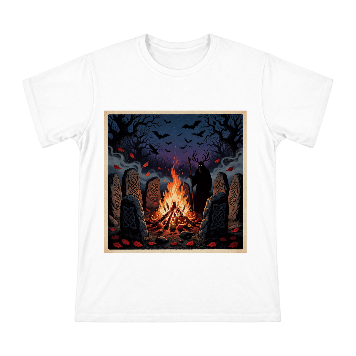 Samhain Bonfire and Celtic Stone Circle Men's Custom T-Shirt front [ai-pod:b70c6c8381b93593938ee316a174e838]