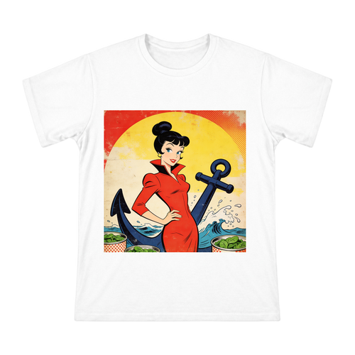 Vintage American Comic Olive Oyl and Nautical Anchor Men's Cotton T-Shirt front [ai-pod:7f65211f7d0e3ea52f75bfc6b7636857]