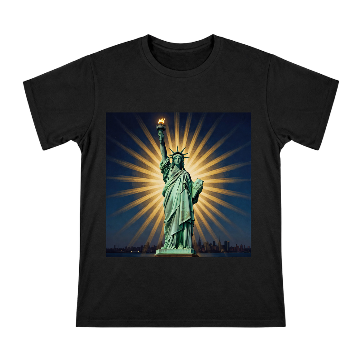Statue of Liberty Art Men's Custom Print Cotton T-Shirt front [ai-pod:9d65f299b74b1c56e03b1b40b11117d1]