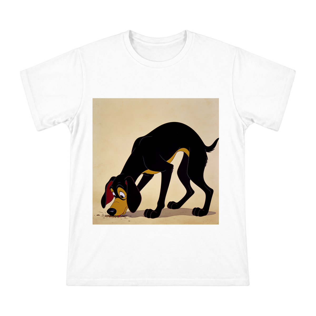 Vintage Disney Style Black Hound Sniffing Print Men's Cotton T-Shirt front [ai-pod:6c98971a11c16202a2d0848f7b49c3c8]