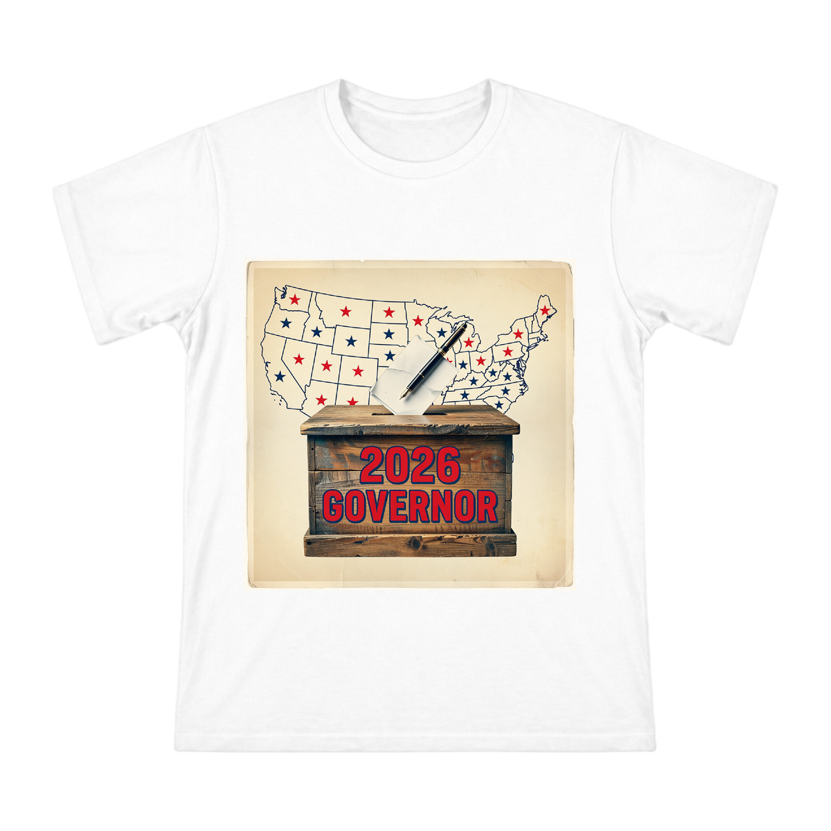 2026 Governor Retro Wooden Ballot Box Illustration Men's Cotton T-Shirt front [ai-pod:f6bf7c6daf735f5d35003244b014df27]