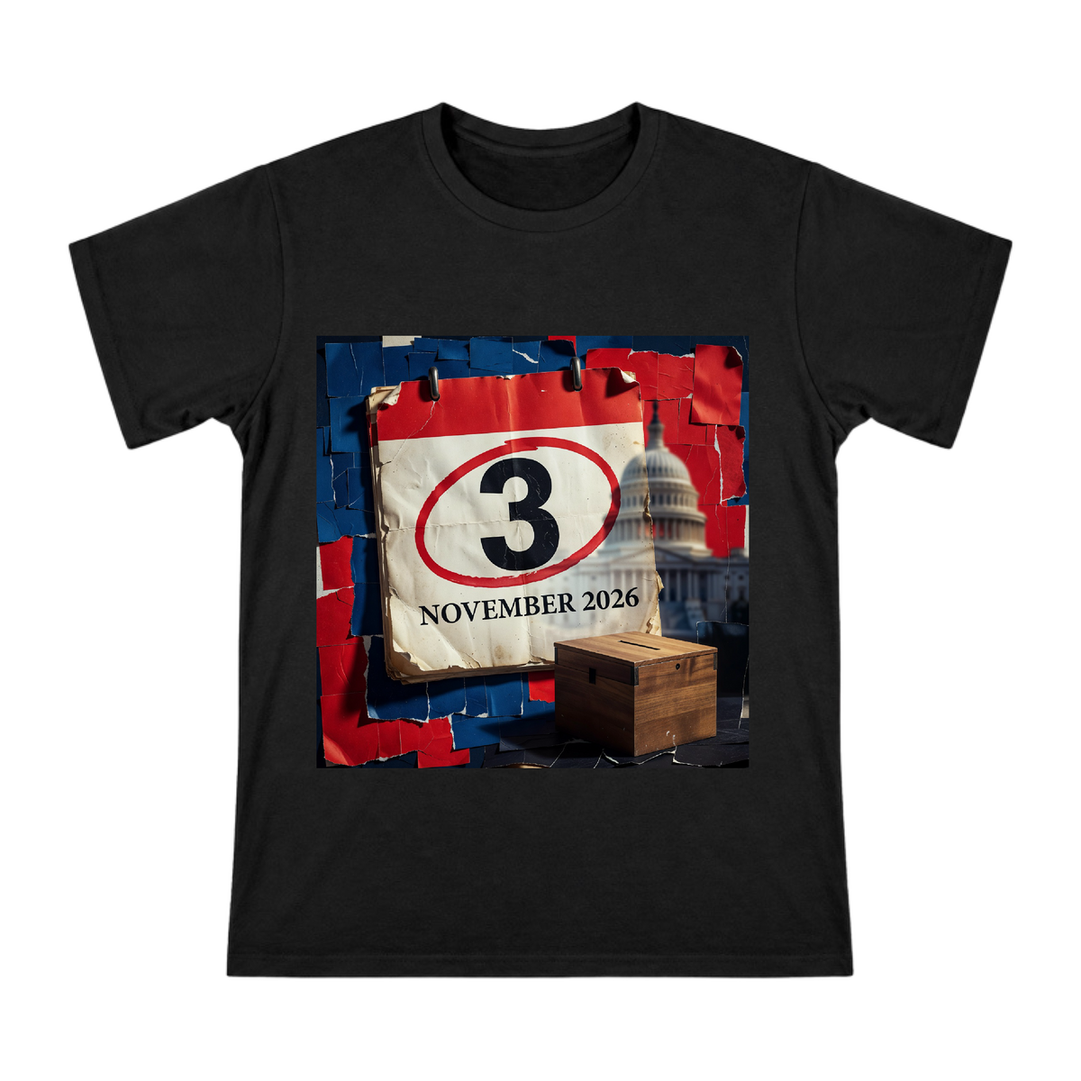 Vintage November 2026 Election Day Calendar and Ballot Box Custom Men's Short Sleeve T-Shirt front [ai-pod:65128ecdc36c5651b5281cf14ccb3982]
