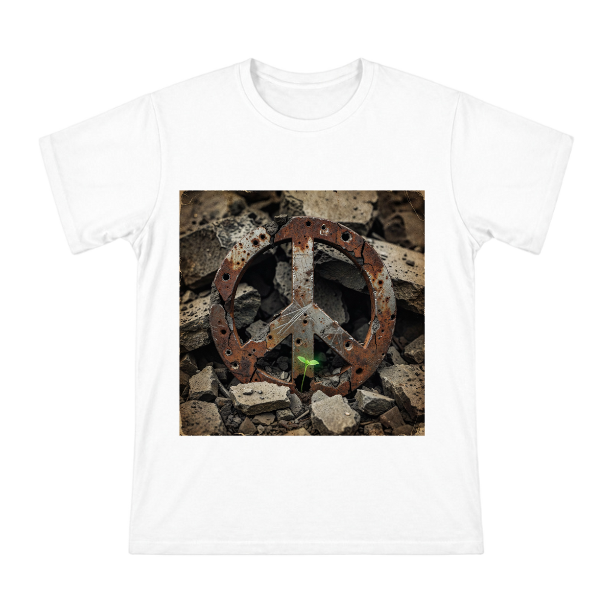 Rusted Peace Symbol with Green Sprout Men's Short Sleeve T-Shirt front [ai-pod:ac0efd1a0d237578378a990b21a17d24]