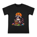 Halloween Raccoon Eating Candy Pumpkin Head Men's Short Sleeve T-Shirt front [ai-pod:72776cda52b680abb6ead9107460145a]