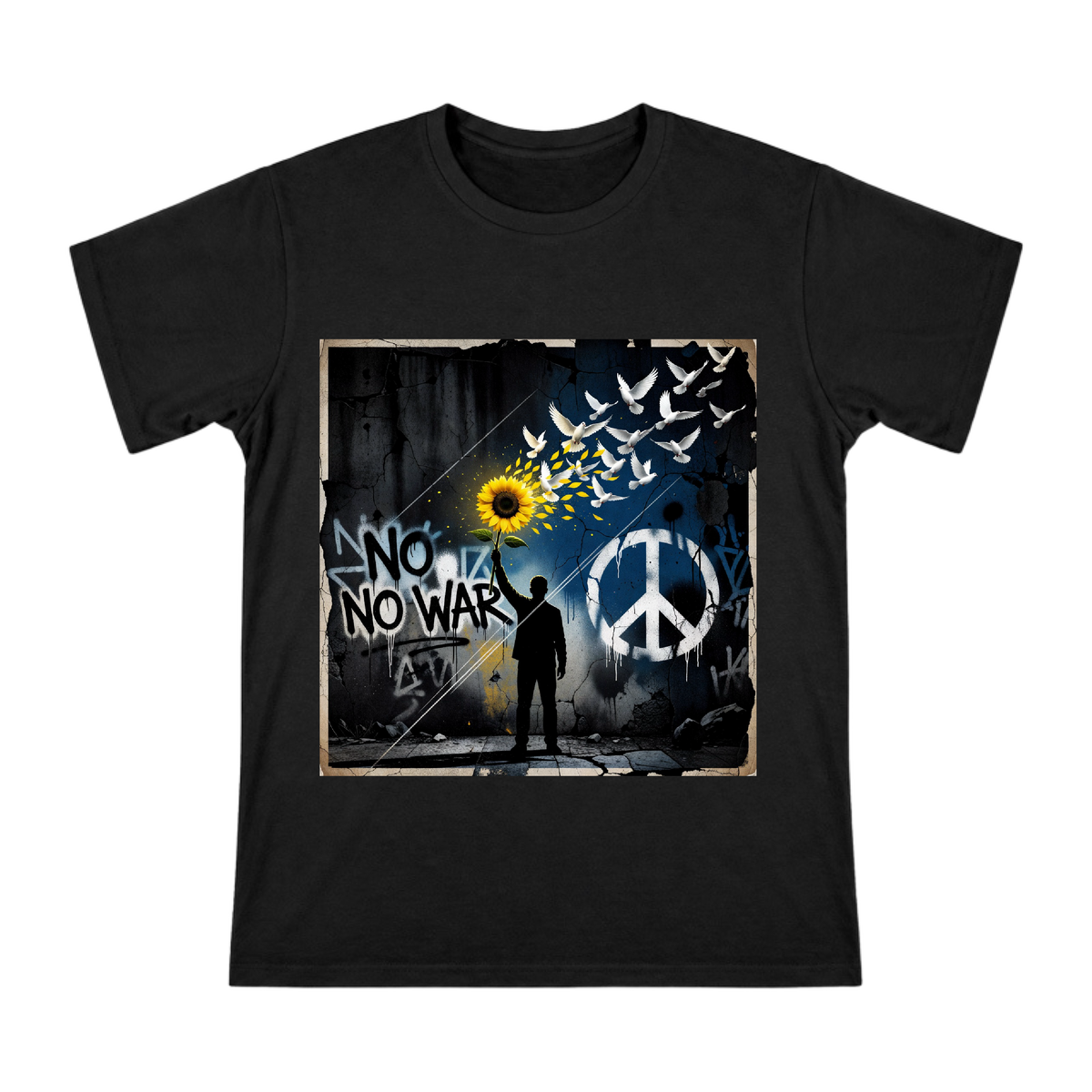 Sunflower and Peace Dove Silhouette Men's Custom T-Shirt front [ai-pod:146e71cf1d0d31b07135e1ff16064dd4]