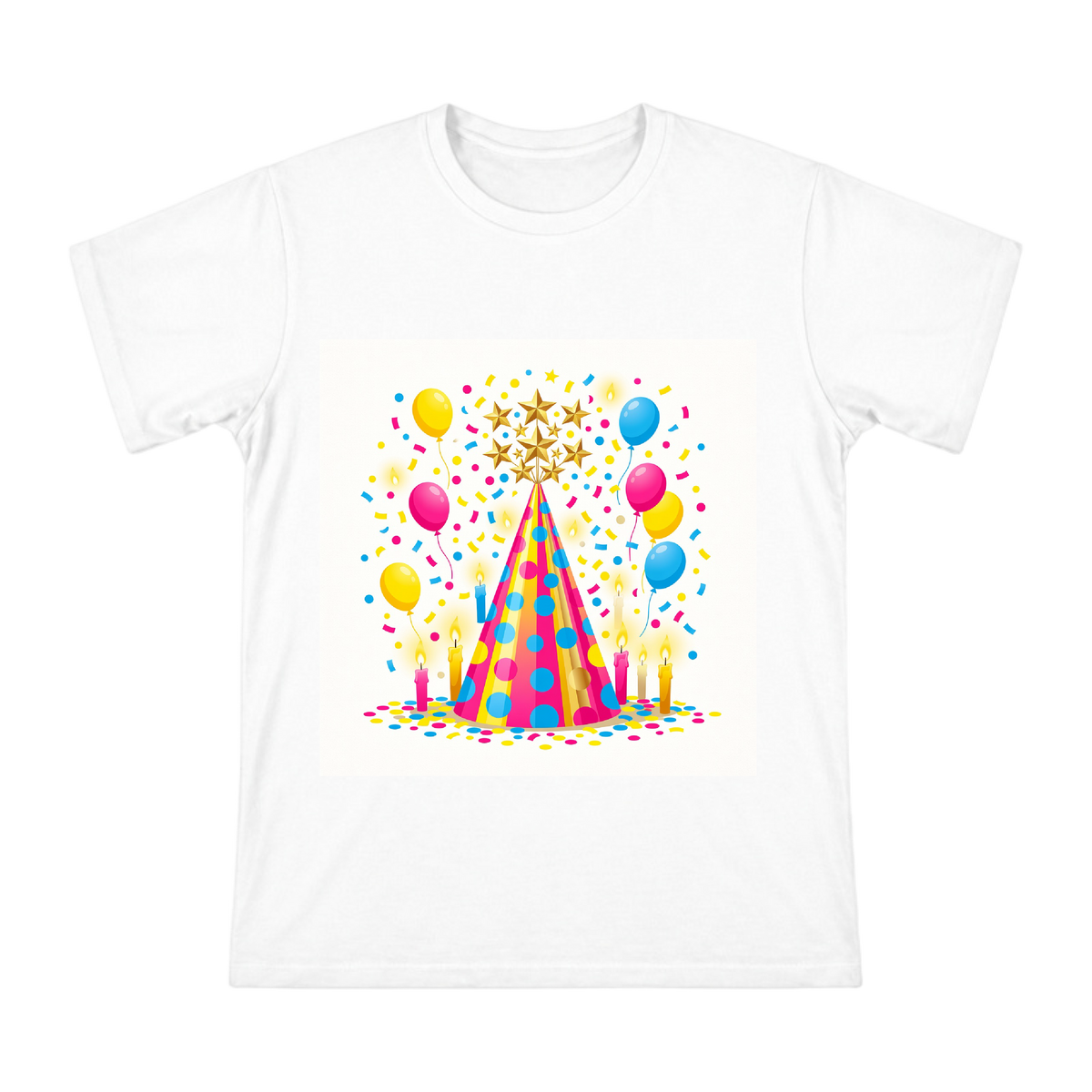 Colorful Celebration Party Hat with Gold Stars and Balloons Men's Short Sleeve T-Shirt front [ai-pod:251d1ebbdf7b361c7210f253626f021e]