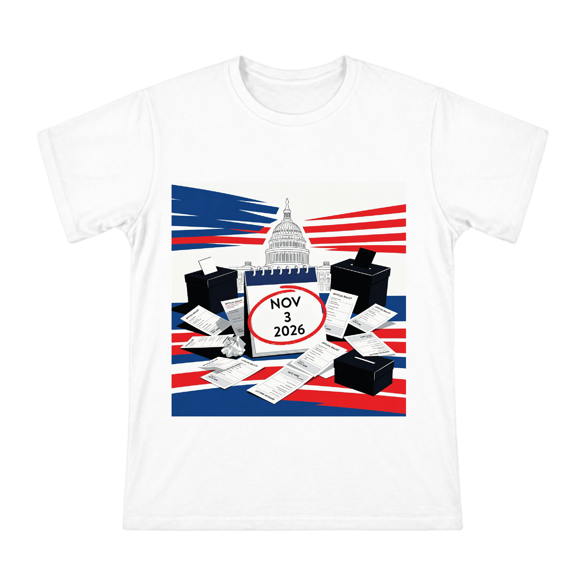 2026 US Midterm Election Political Illustration Men's Short Sleeve Cotton T-Shirt front [ai-pod:087b4000368b072d114f9186359471c9]