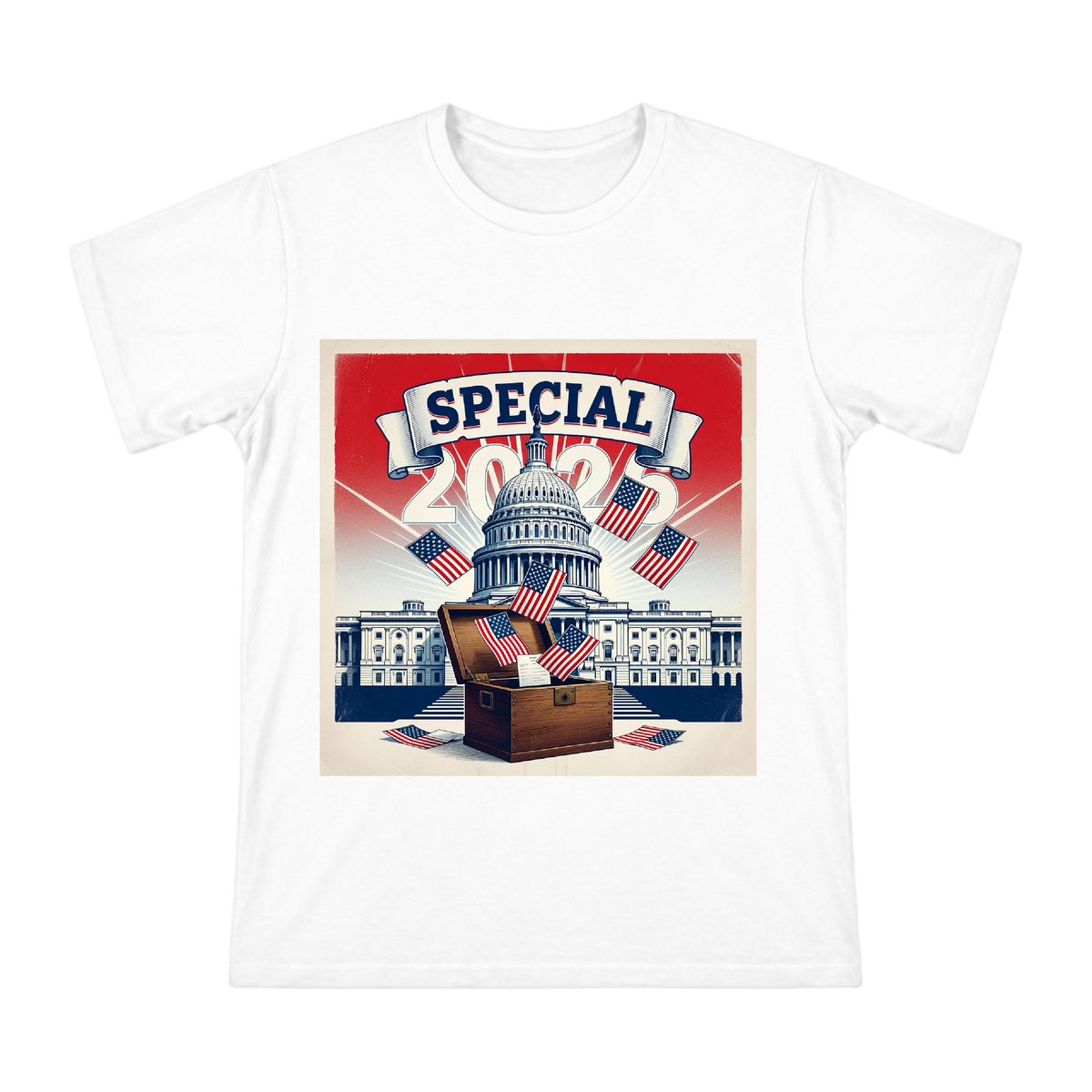 2025 Special Election Retro Patriotic Poster Men's Cotton T-Shirt front [ai-pod:6034a57c5de13f3d6361f8ed1fe00227]
