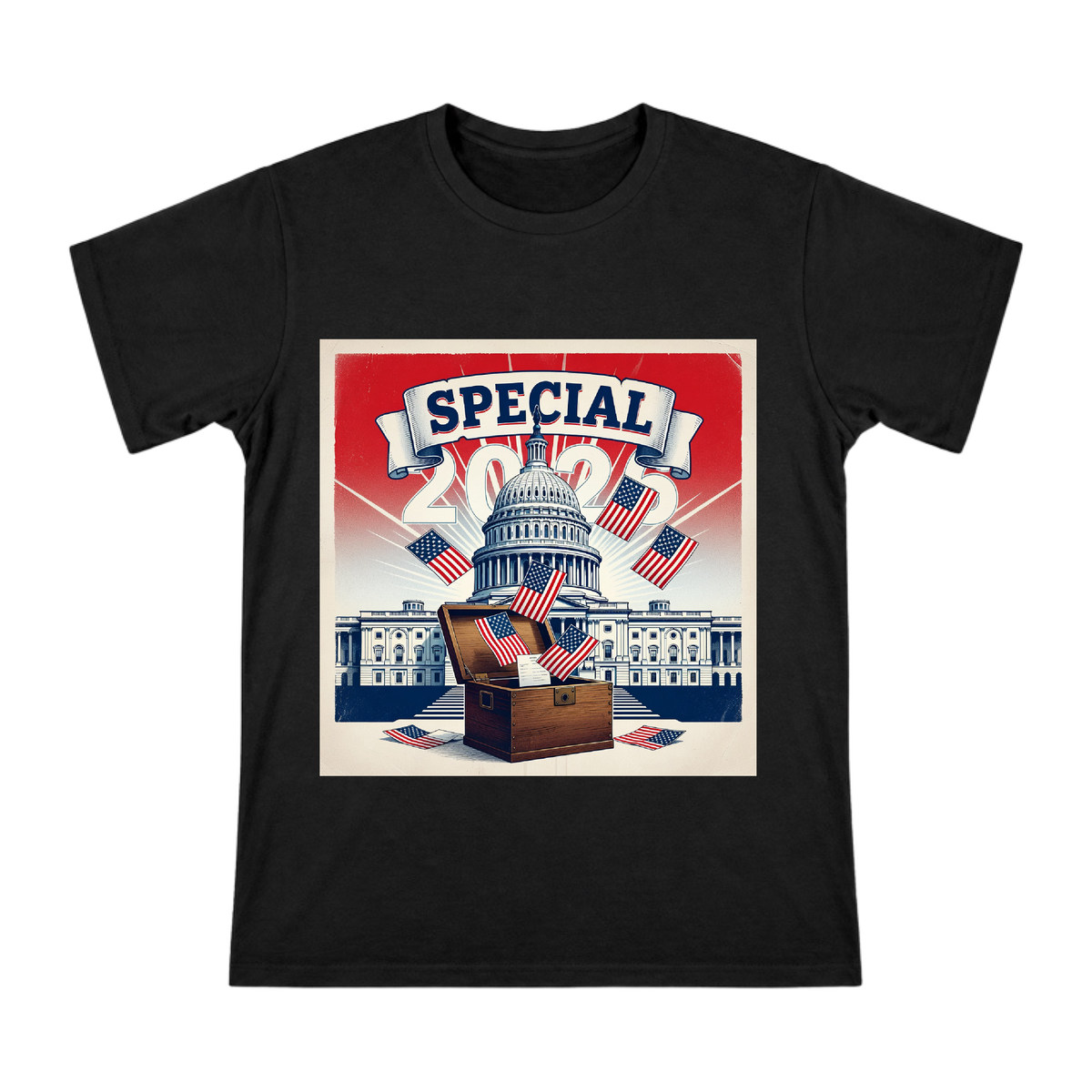 2025 Special Election Retro Patriotic Poster Men's Cotton T-Shirt front [ai-pod:a383f06fd1915b405e5ccfd4f3d86809]