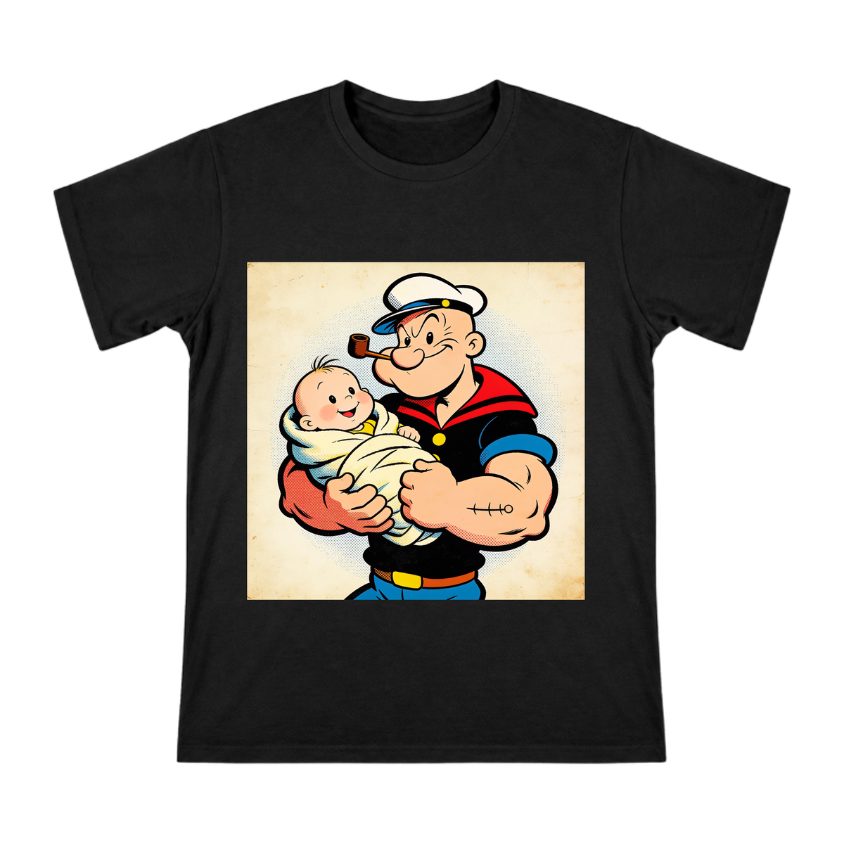 Vintage Comic Popeye Holding Baby Swee Pea Print Men's Short Sleeve T-Shirt front [ai-pod:2ca1d60289cd45c8b97287cd7aec4e87]