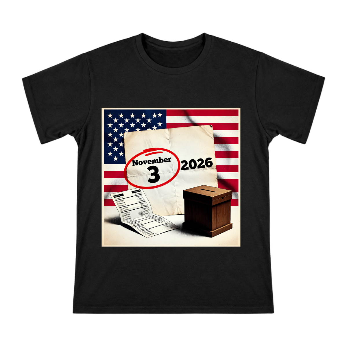 2026 Election Day Retro Calendar & Voting Box Men's Short Sleeve T-Shirt front [ai-pod:400d023b2981a25b03ba1ce0f4cfe3dc]