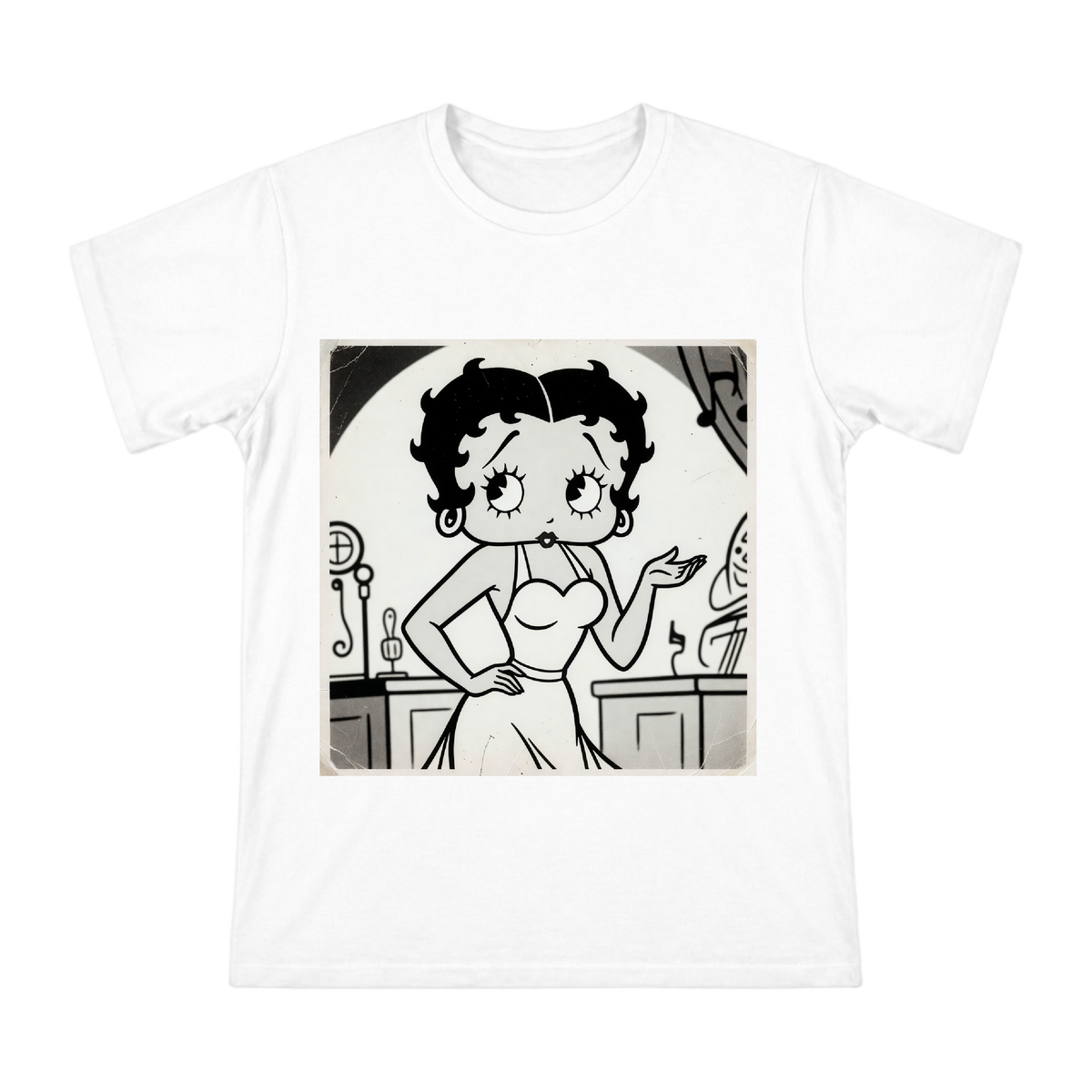 1930s Retro Cartoon Flapper Girl Black and White Line Art Print Men's Short Sleeve T-Shirt front [ai-pod:ee52f0a6ea55142a09347a347911b847]