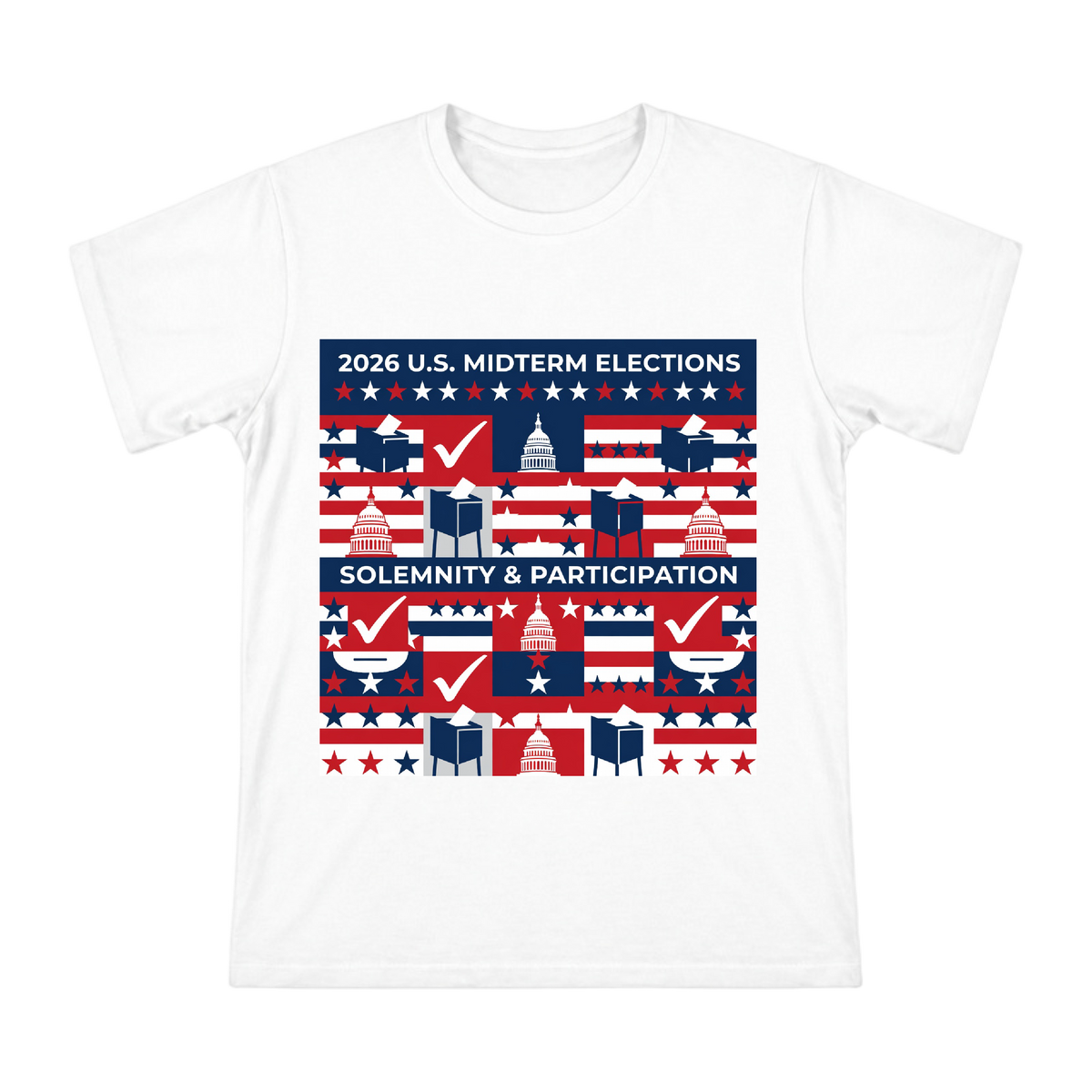 2026 US Midterm Election Patriotic Collage Men's Cotton T-Shirt front [ai-pod:b30882cf66b658d6a3d60ee5ab00d251]