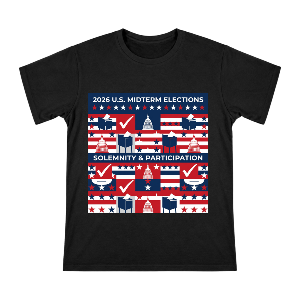 2026 US Midterm Election Patriotic Collage Men's Cotton T-Shirt front [ai-pod:43bda5996d7782029c8c7911497a9047]