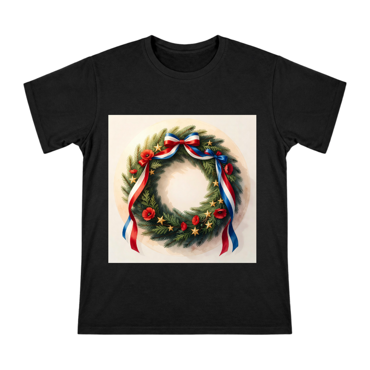 Solemn Evergreen Wreath Tribute Men's Custom Print T-Shirt front [ai-pod:0b648454a645f23984781fd442f7ac72]