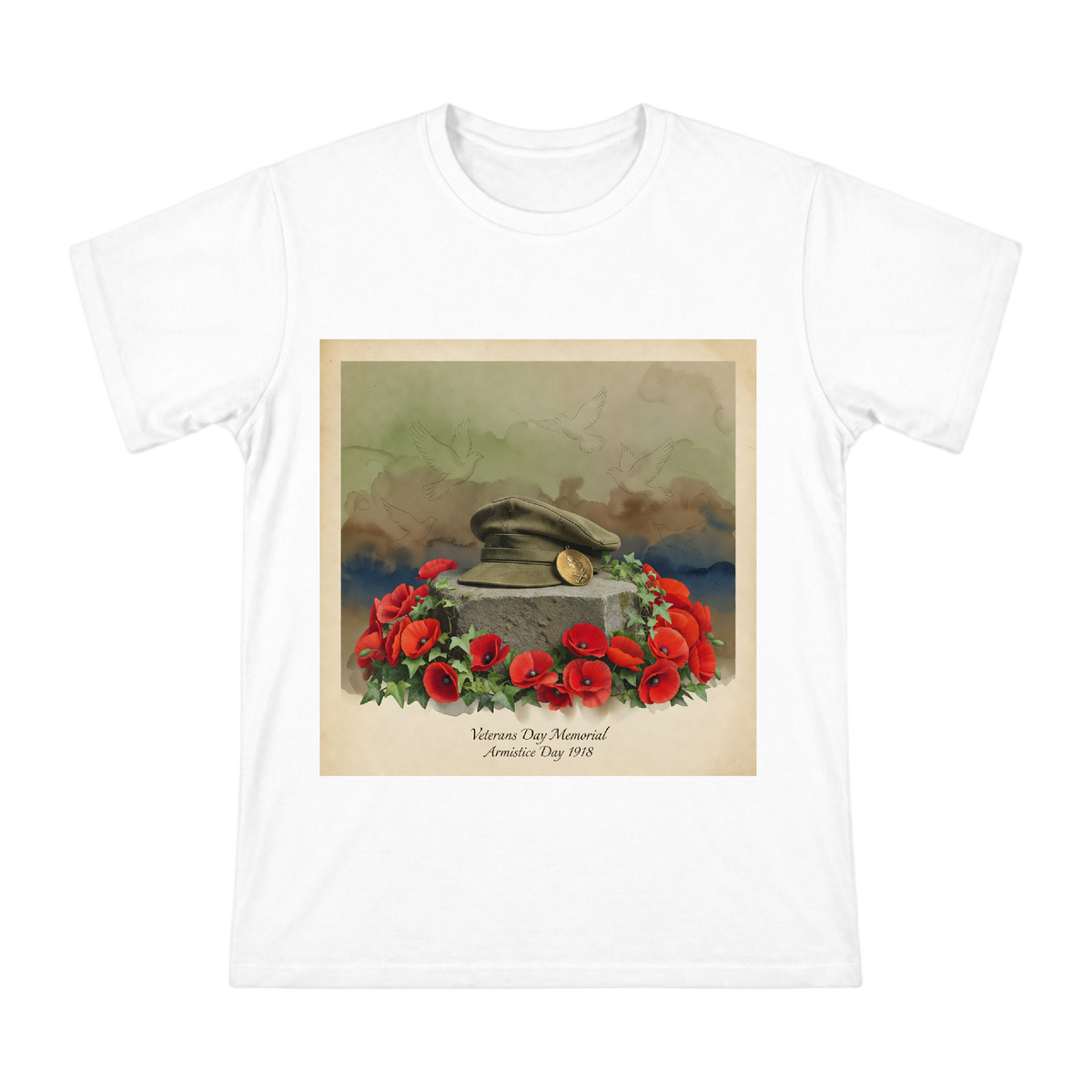 Veterans Day Military Cap and Red Poppy Memorial Men's T-Shirt front [ai-pod:045c43b52261c861e3d757500df907c5]