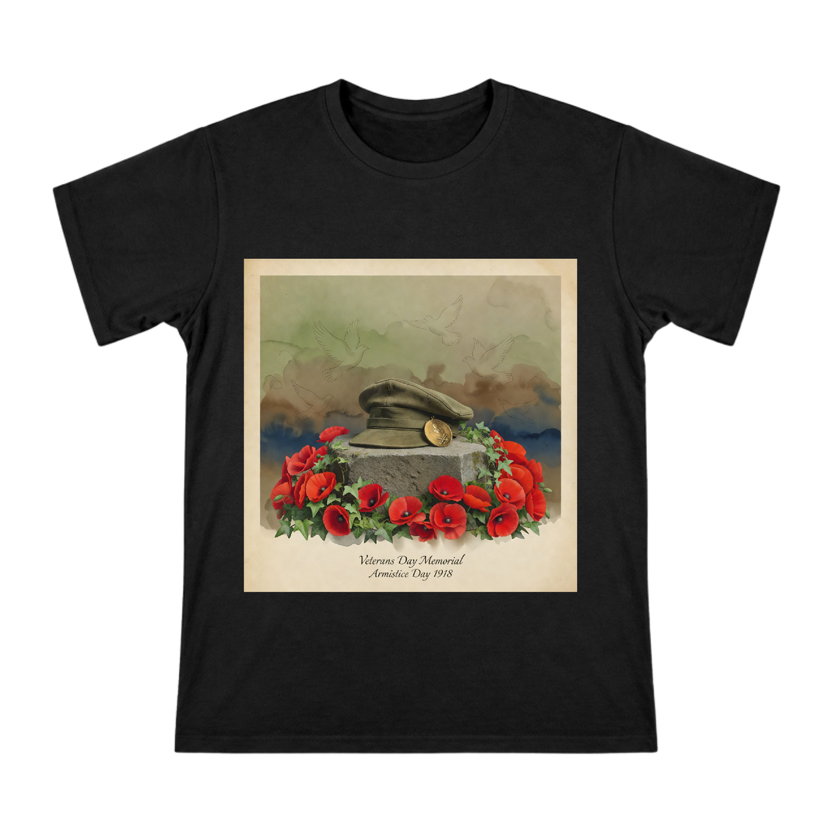 Veterans Day Military Cap and Red Poppy Memorial Men's T-Shirt front [ai-pod:dbfb53afa993971fd9331e80789c8436]