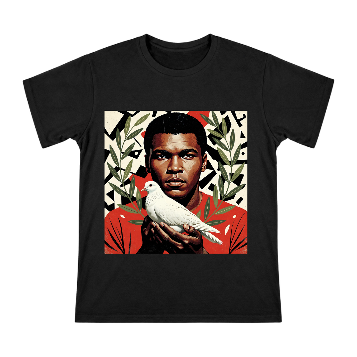 Muhammad Ali and Peaceful Dove Vintage Illustration Men's Short Sleeve T-Shirt front [ai-pod:d11fed01a67c9a99fabfda61ec33d038]