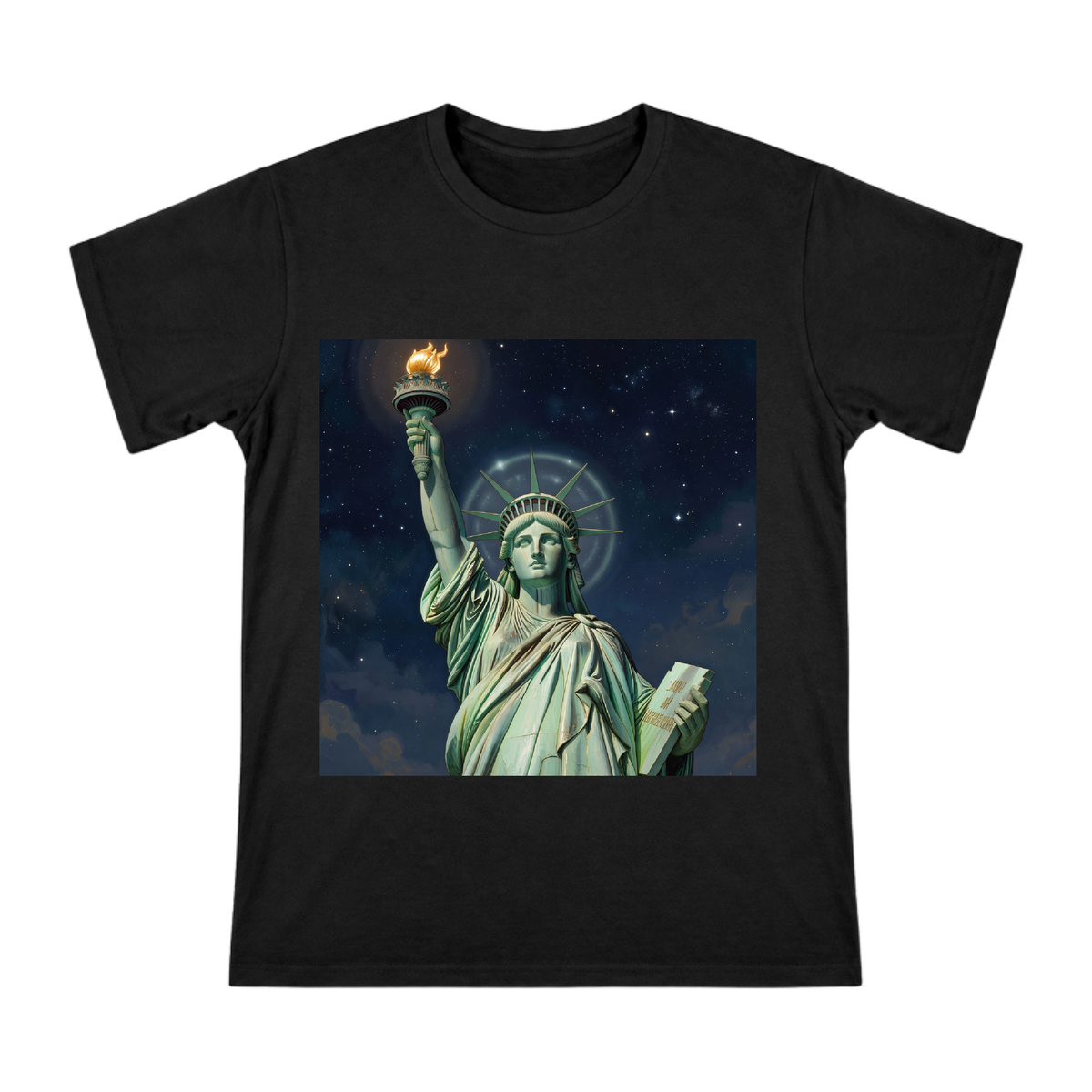 Art Nouveau Statue of Liberty Men's Custom Print Cotton T-Shirt front [ai-pod:1935a7896c906a4dc5e90107c1d3c123]