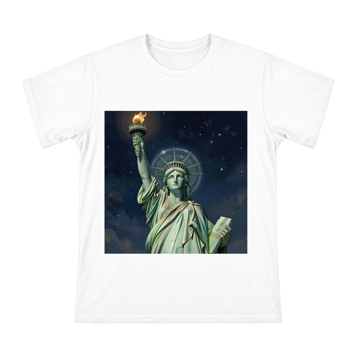 Art Nouveau Statue of Liberty Men's Custom Print Cotton T-Shirt front [ai-pod:5b80045c2a07135b87505a7d77b46553]