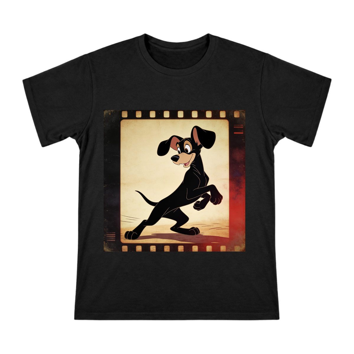 Rover Early Disney Prototype Black Dog Running Pose Men's Cotton T-Shirt front [ai-pod:d5d645f2eaf98ed840443a161927279d]