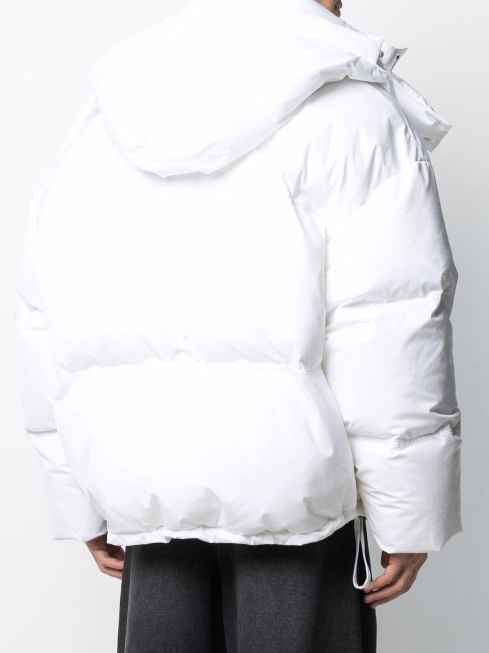 AMI Paris Ami de Coeur patch short down jacket in white, back view