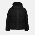 AMI Paris Ami de Coeur down jacket in black, front view