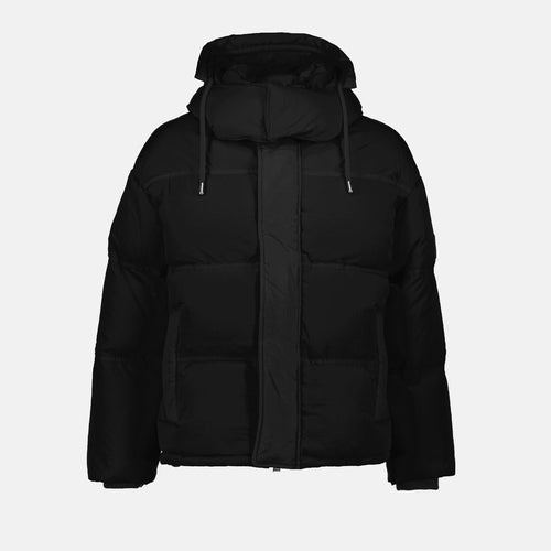 AMI Paris Ami de Coeur down jacket in black, front view