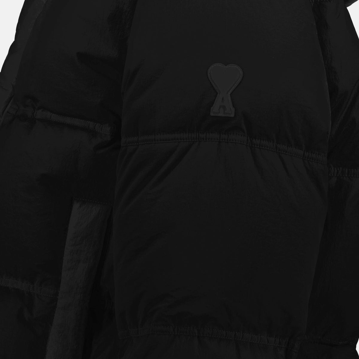 AMI Paris Ami de Coeur tonal sleeve patch detail in black