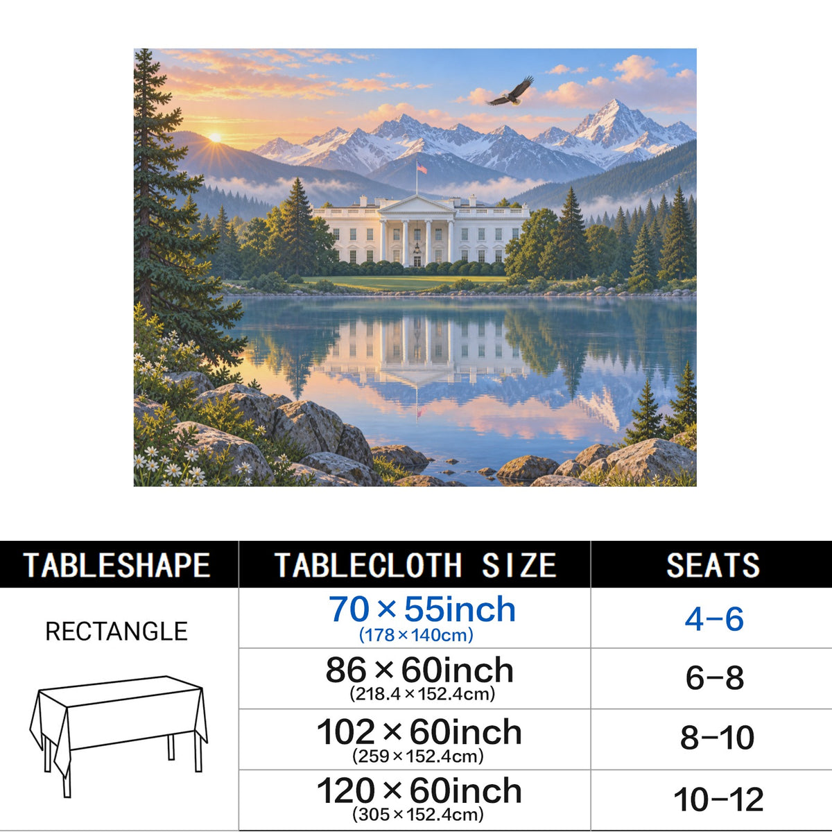 White House Alpine 178cm x 140cm Rectangular Tablecloth 70x55inch (QUE)
