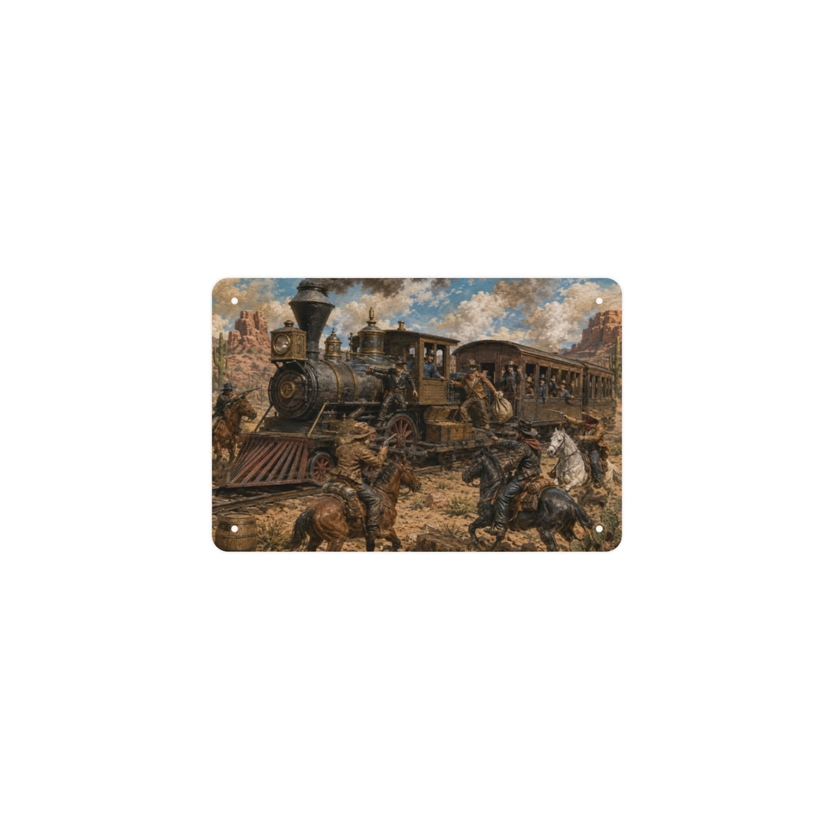 Little Train Robbery 12 x 8 in Metal Tin Sign