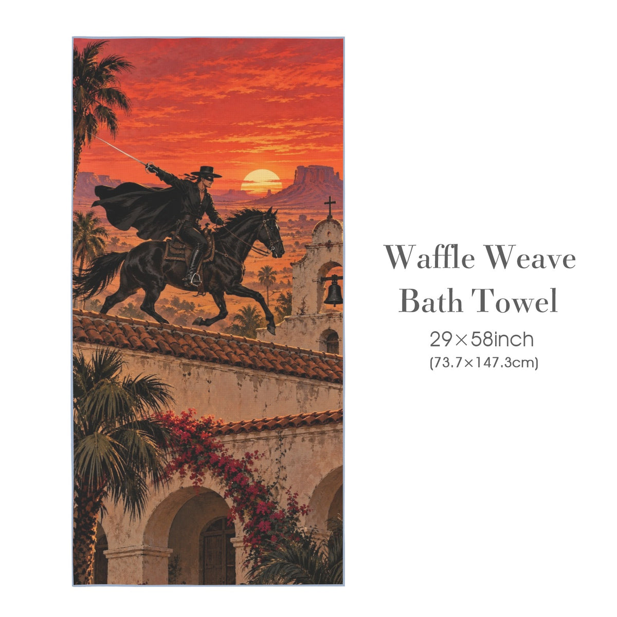 Zorro Desert Mission Roof 29"x58" (QUE) Waffle Weave Bath Towel