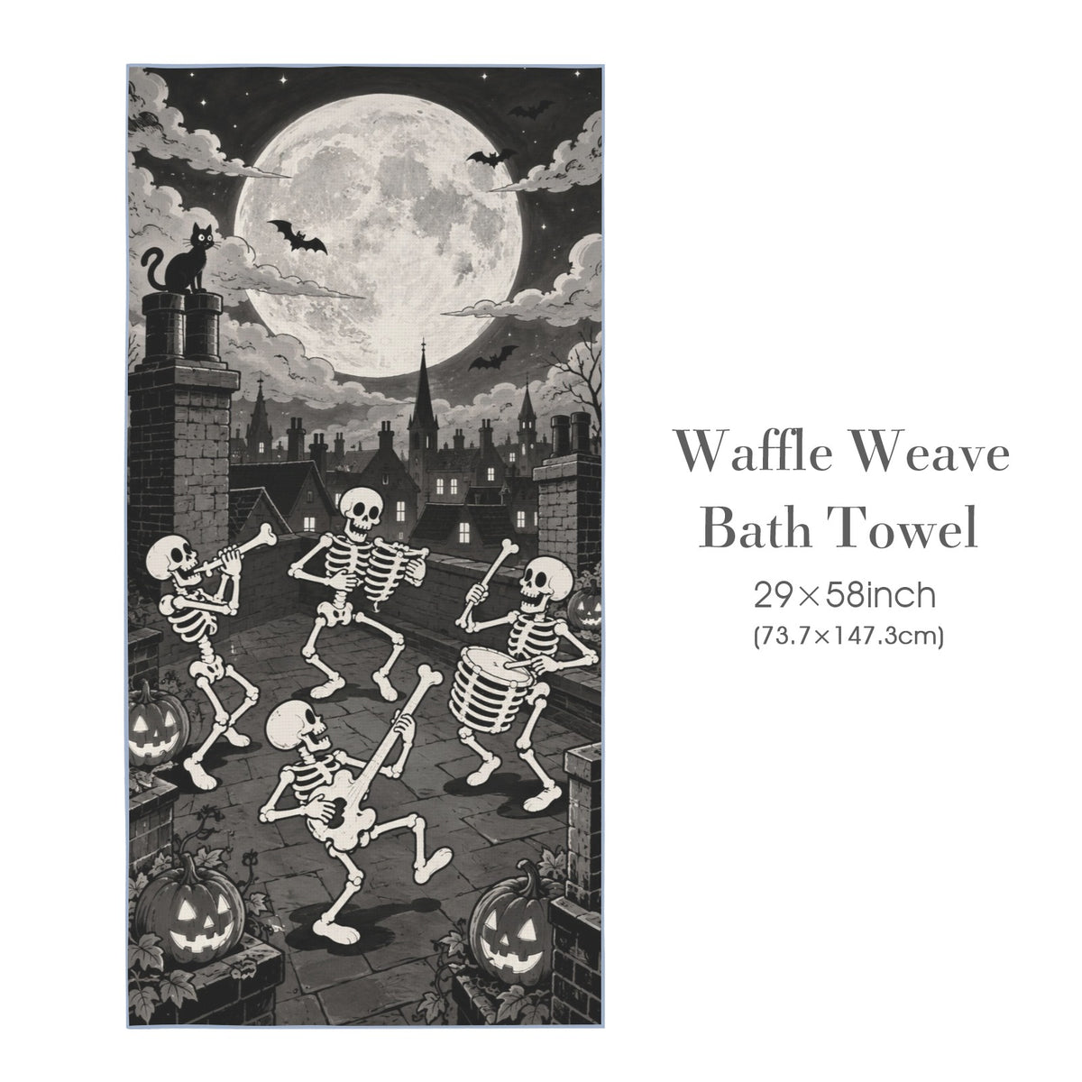 Skeleton Dance Harvest Orchestra 29"x58" (QUE) Waffle Weave Bath Towel