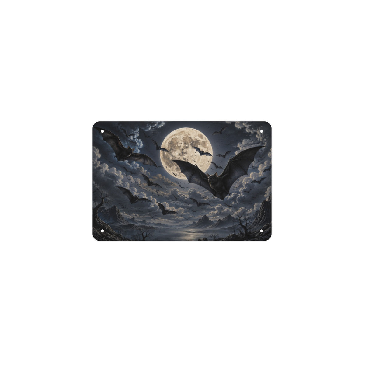 Bats Over the Moon 12 x 8 in Metal Tin Sign