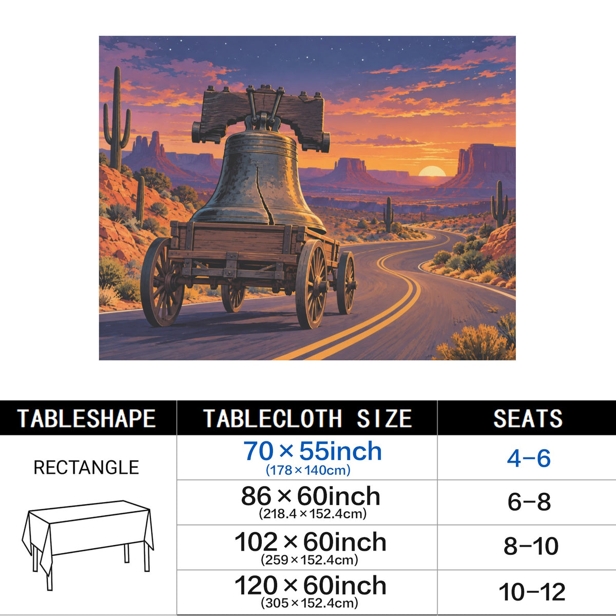Liberty Bell Desert 178cm x 140cm Rectangular Tablecloth 70x55inch (QUE)