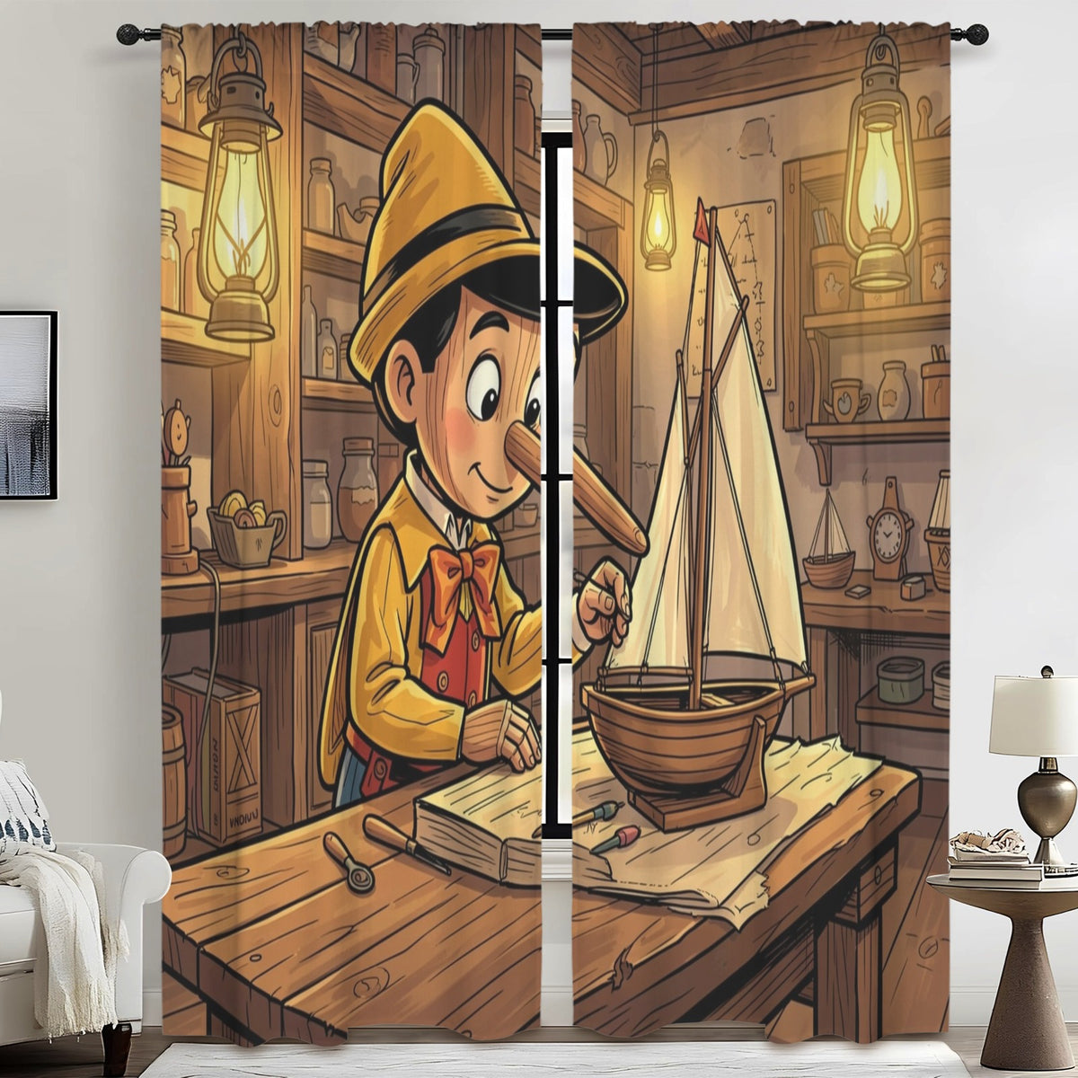 Pinocchio Toy Workshop 52 x 84 in Window Curtain Set