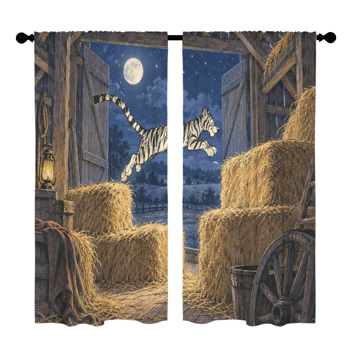 Tigger Bounces Across the Moonlit Hayloft 52 x 84 in Window Curtain Set