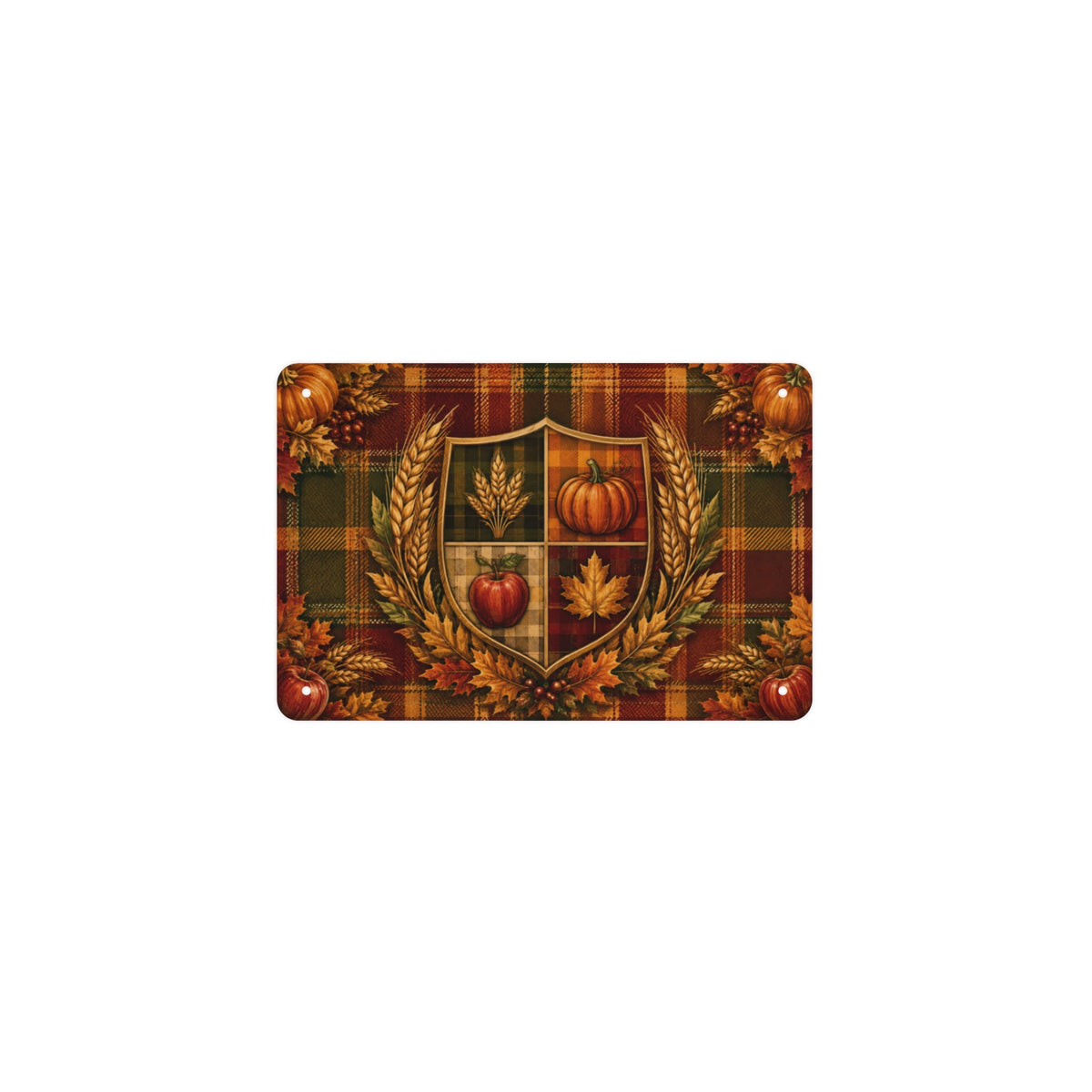 Plaid Harvest Crest 12 x 8 in Metal Tin Sign