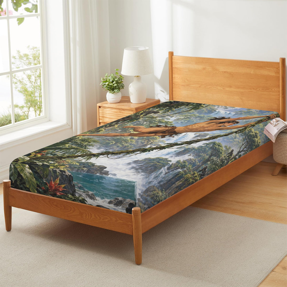 Tarzan Jungle Waterfall Fitted Sheet 39x75x13inch (QUE)