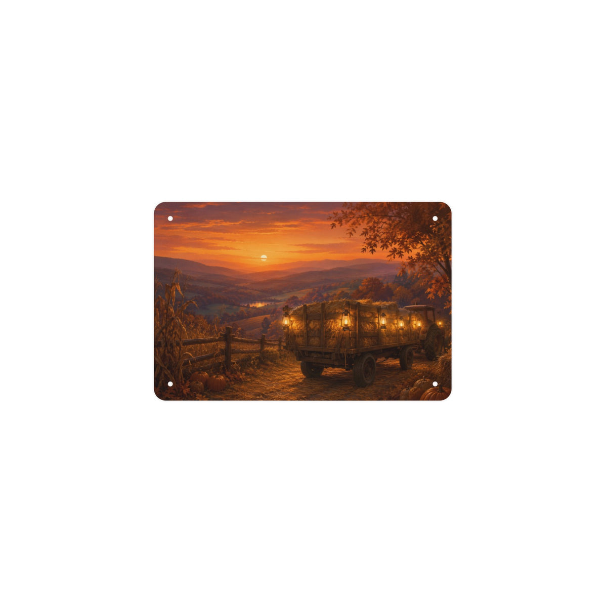 Hayride at Dusk 12 x 8 in Metal Tin Sign