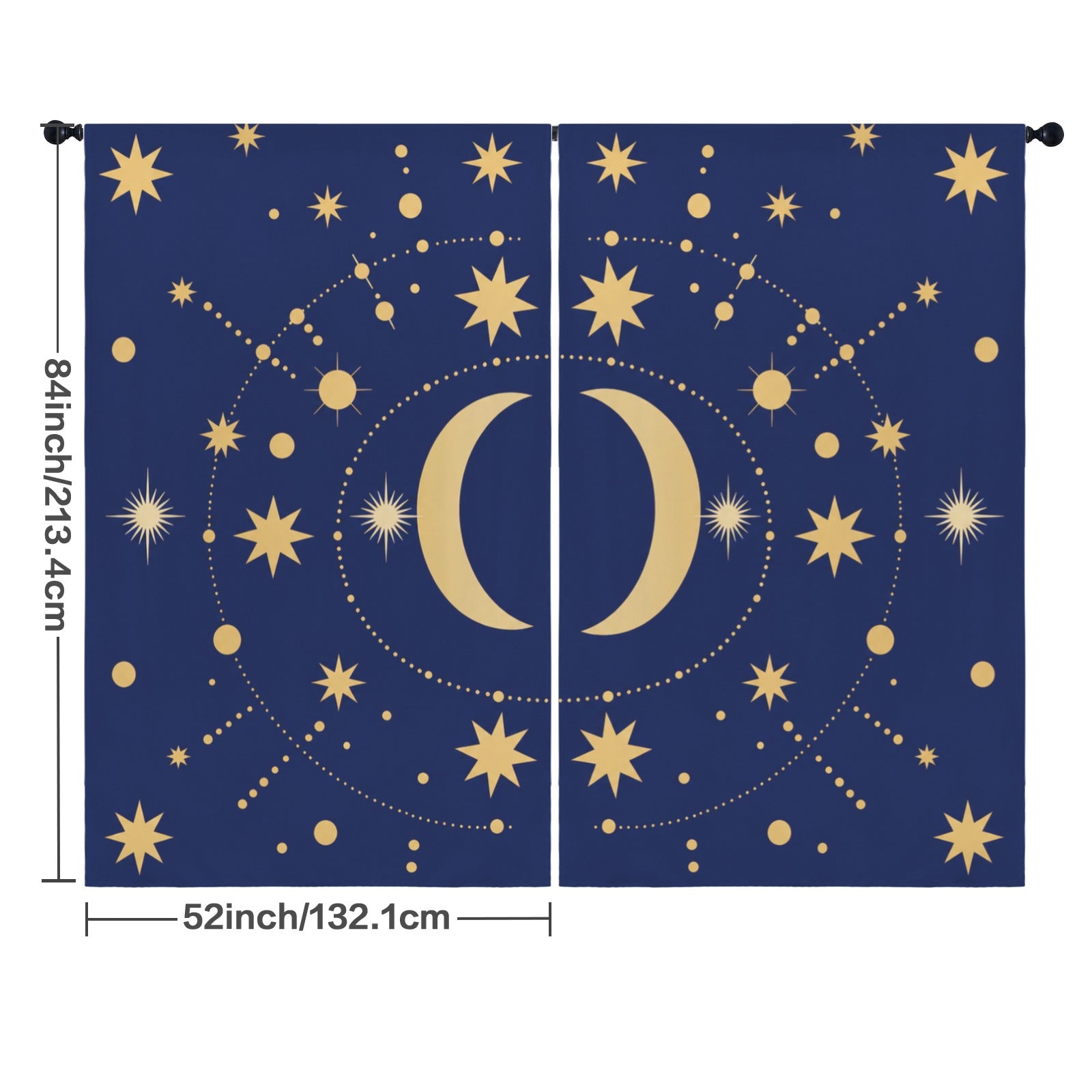 Celestial Gold on Navy 52 x 84 in Window Curtain Set