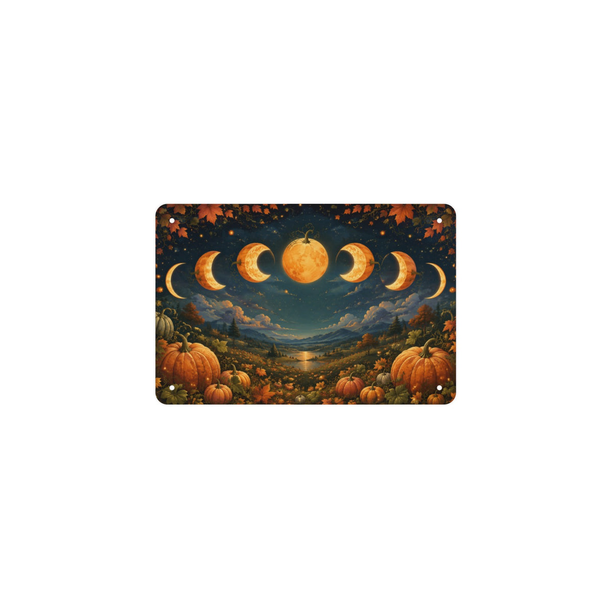 Pumpkin Moon Phases 12 x 8 in Metal Tin Sign