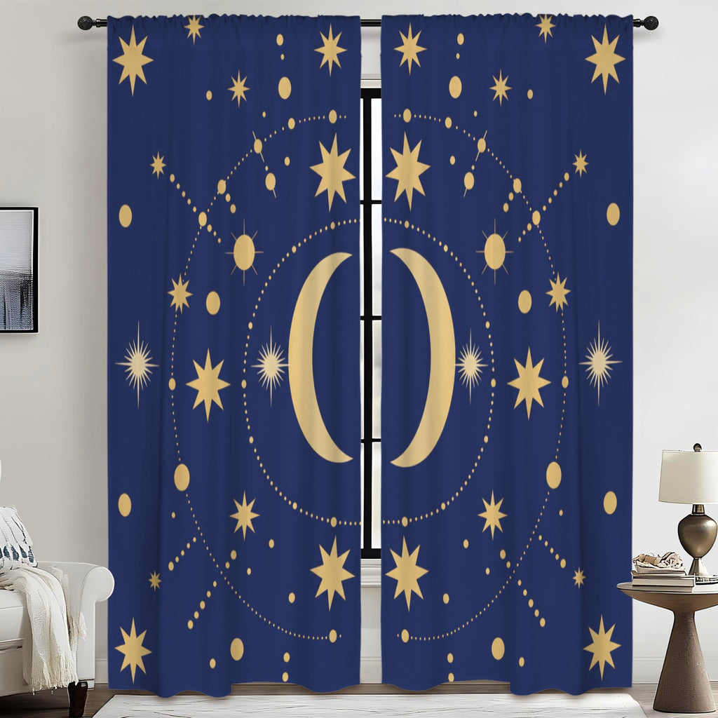 Celestial Gold on Navy 52 x 84 in Window Curtain Set