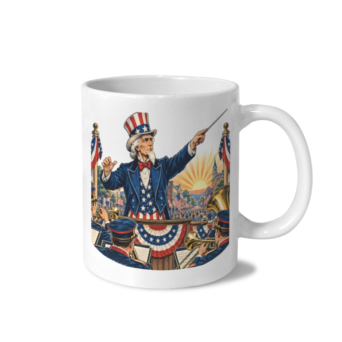Uncle Sam Town Square Brass Band 11 oz White Ceramic Mug
