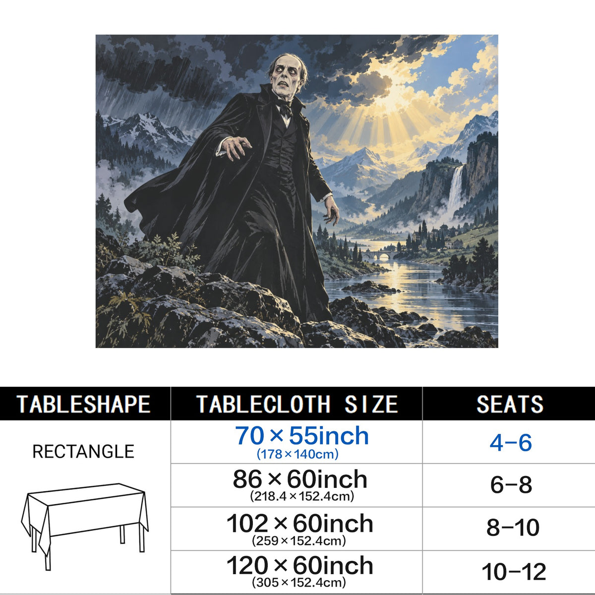 Phantom Valley 178cm x 140cm Rectangular Tablecloth 70x55inch (QUE)
